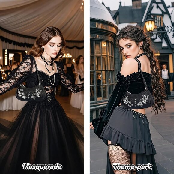 Bat Goth Mini Purse Women Y2K Small Shoulder Bag Star Charm Fashion Black Snake - Picture 6 of 8